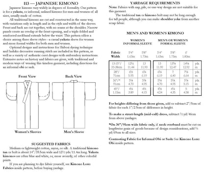 Folkwear Pattern - Japanese Kimono 113