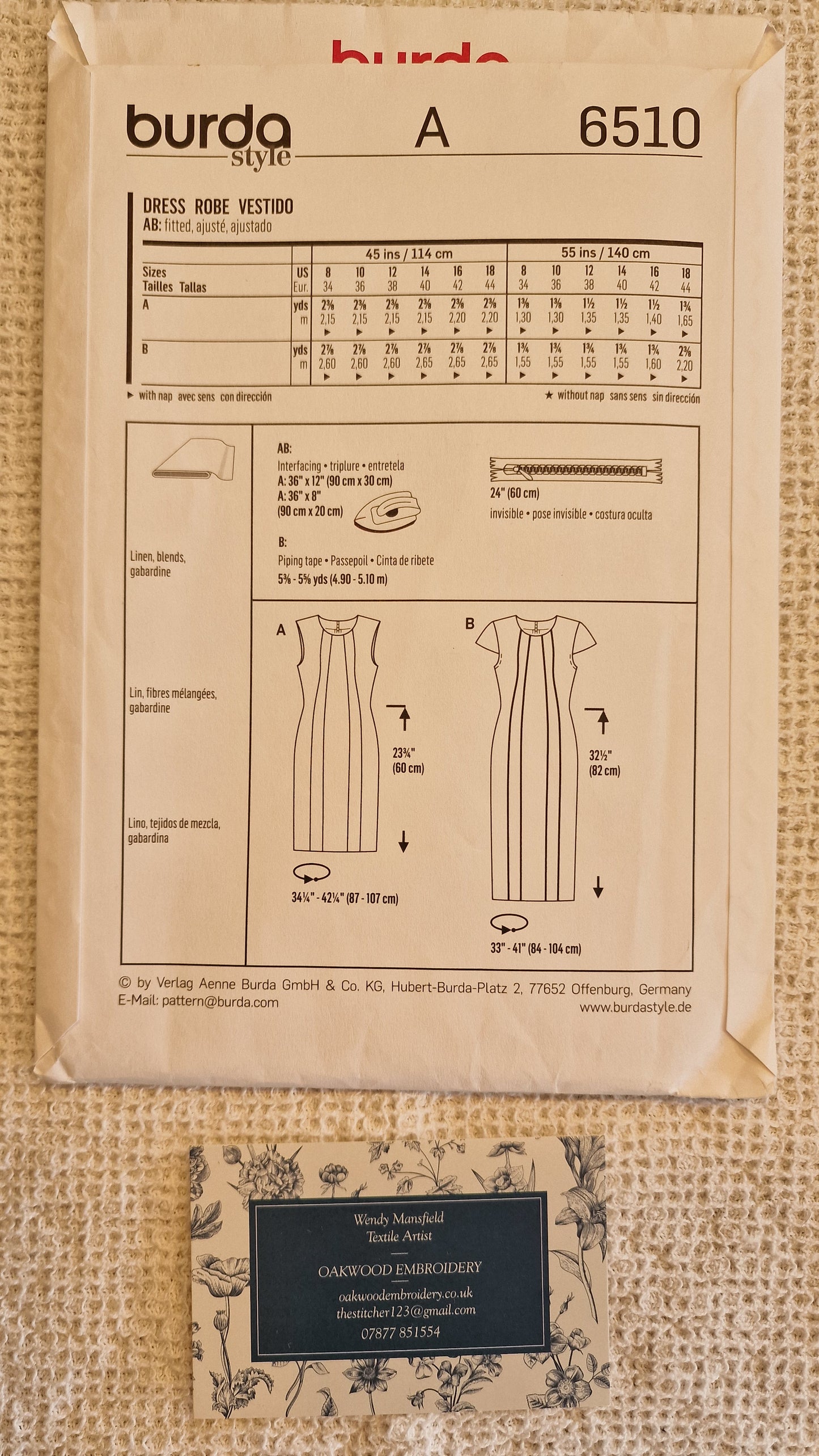 Dressmaking Pattern - Burda Style - 6510 - Size EU 34-44 & US 8-18