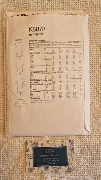 Dressmaking Pattern - Simplicity K8878 - Size XS-XL