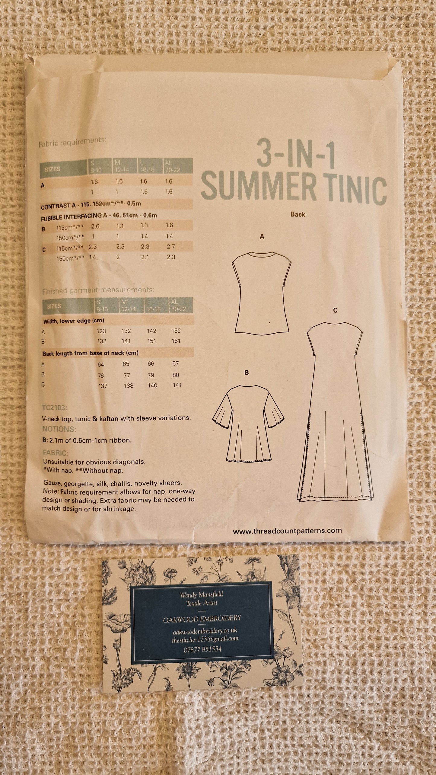 Dressmaking Pattern - Threadcount Patterns - Summer Tunic 3 in 1 - Size S-XL