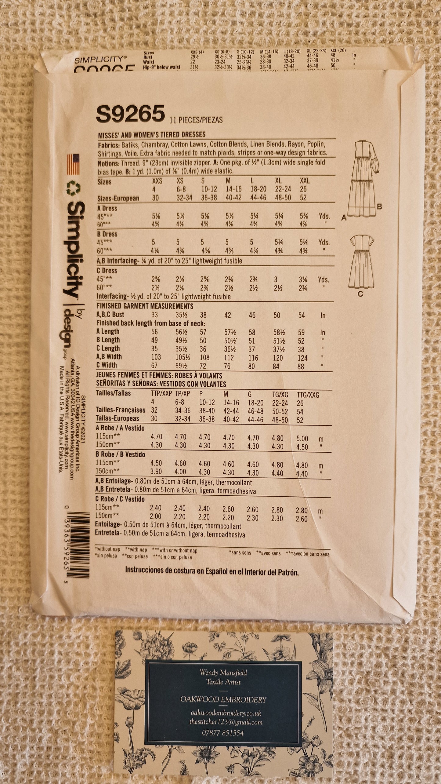 Dressmaking Pattern - Simplicity S9265 - Size XXS-XXL