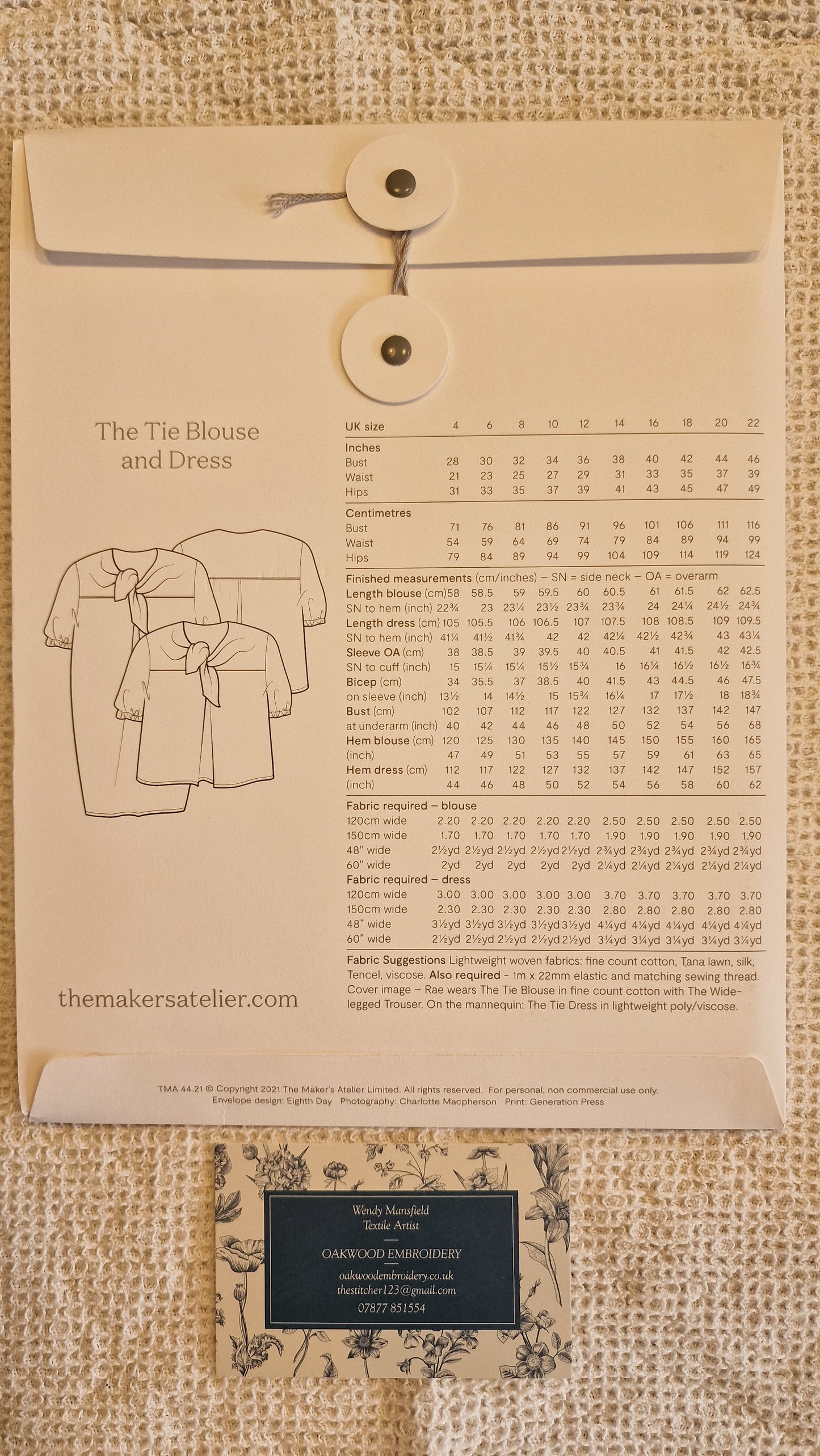 Dressmaking Pattern - The Maker's Atelier - The Tie Blouse and Dress - Size 4-22