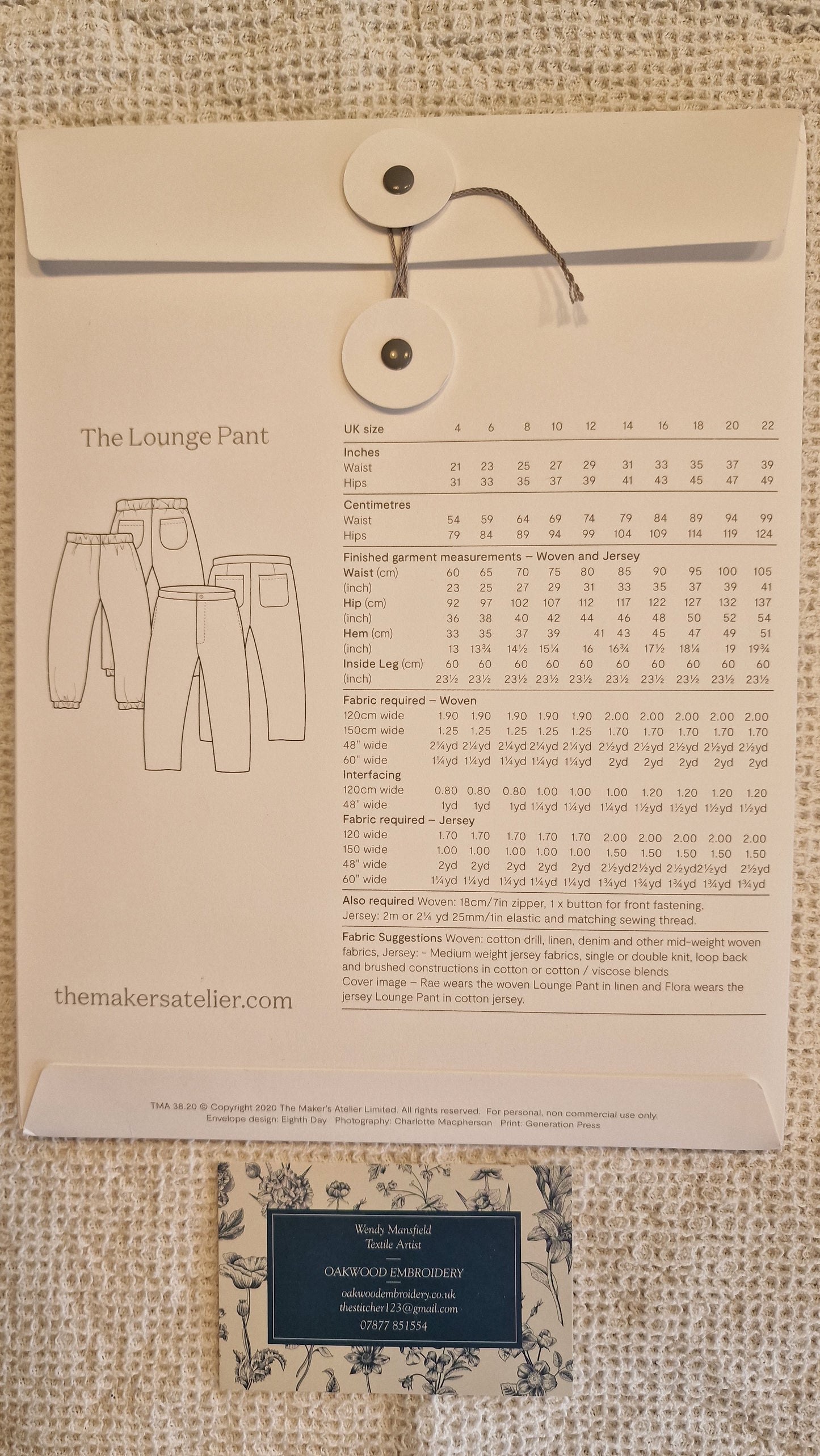 Dressmaking Pattern - The Maker's Atelier - Lounge Pants - Size 4-22