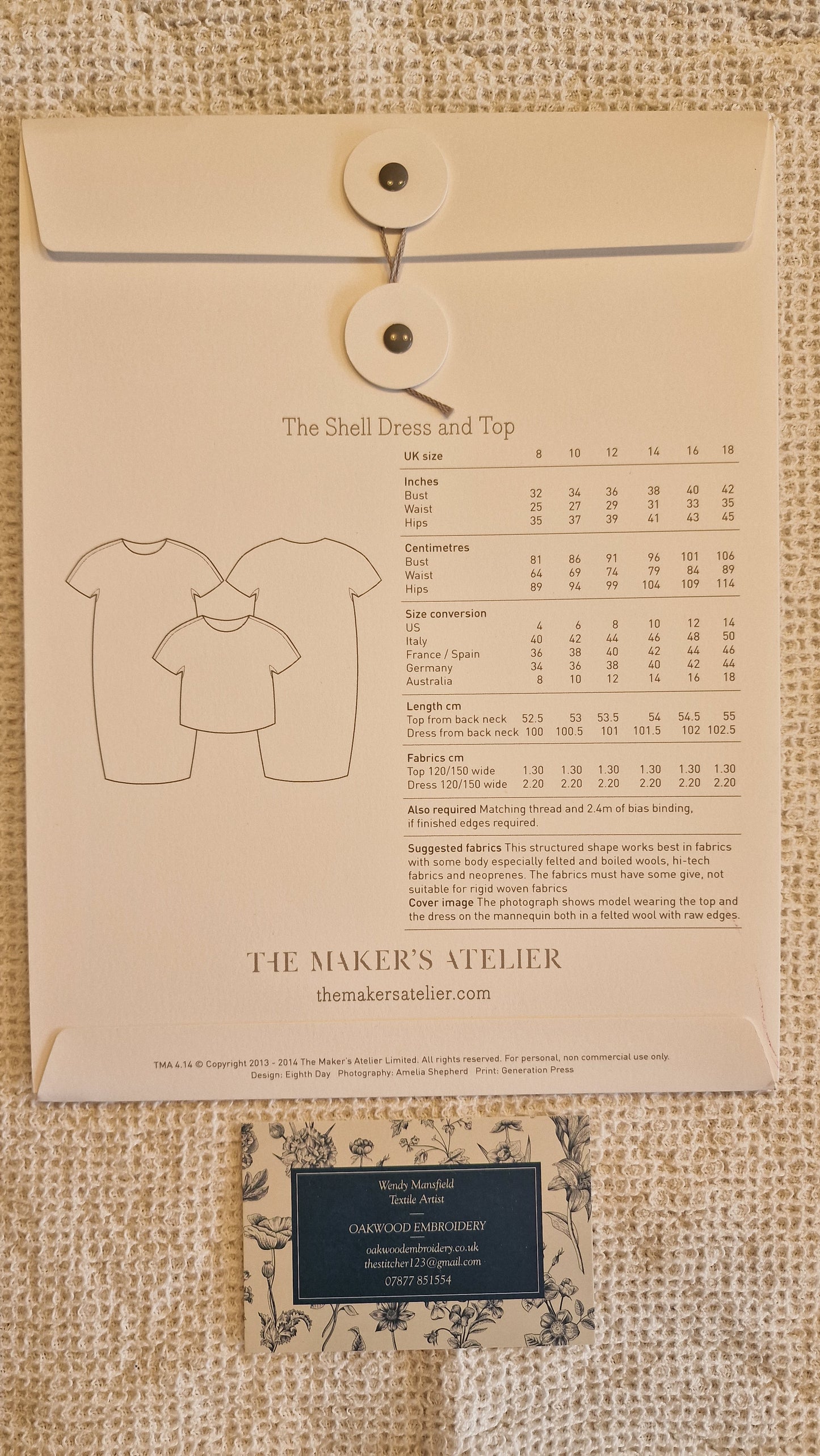 Dressmaking Pattern - The Maker's Atelier - The Shell Dress and Top - Size 8-18