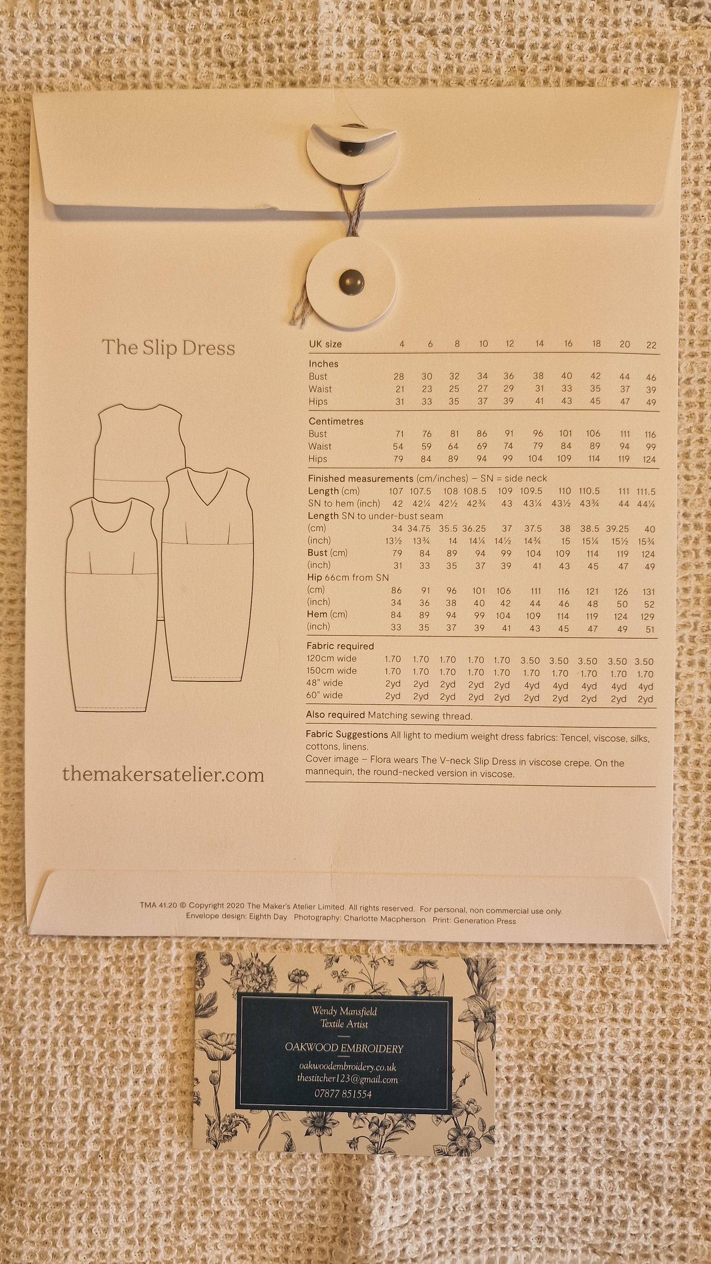 Dressmaking Pattern - The Maker's Atelier - The Slip Dress - Size 4-22