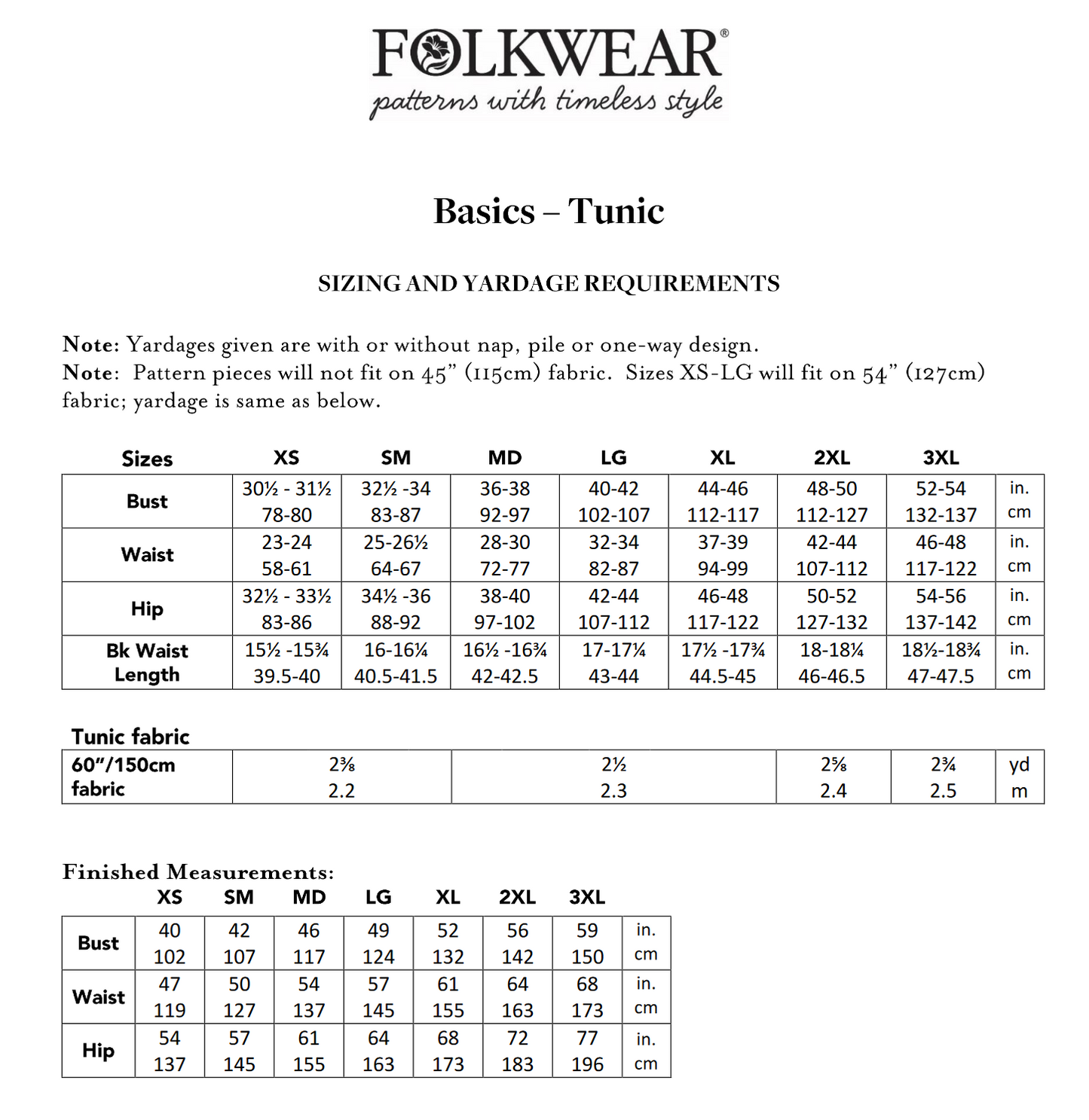 Folkwear Pattern - Basics Tunic (Basic Collection)